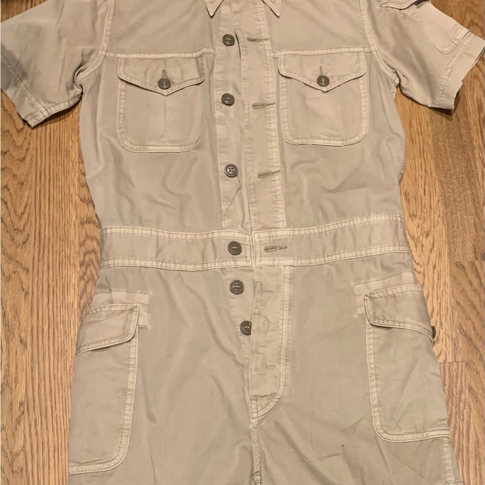 Khaki Button-Up Short Sleeve Jumpsuit